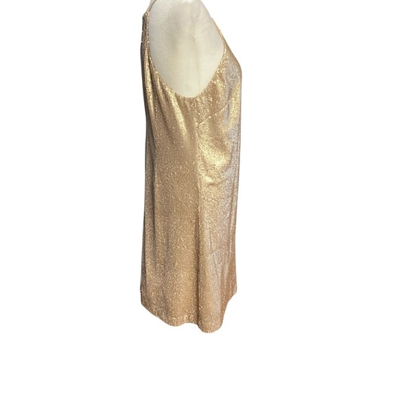 Halston Heritage Gold Sequin Halter Mini Dress Size 10 Champagne Party Cocktail - Picture 3 of 9
